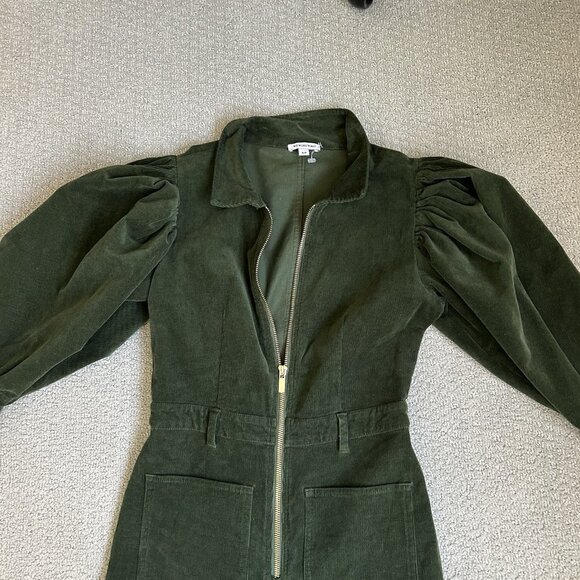 We Wore What Womens Jumpsuit Green 70s Corduroy Puff Sleeve Retro Size Small - Picture 6 of 15
